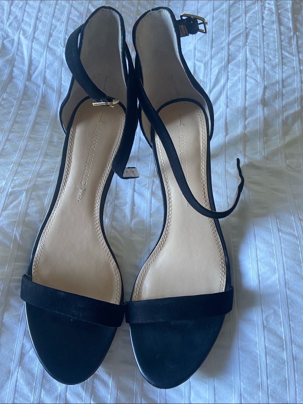 Banana Republic Black Suede Strappy Ankle-Heel Sandals